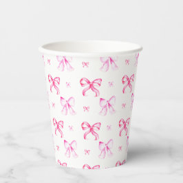 ピンクの蝶結びの可愛らしいパターンが特徴の結婚前お披露目パーティー 紙コップ