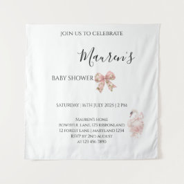 ピンクの蝶結びの女の子のベビーシャワー タペストリー