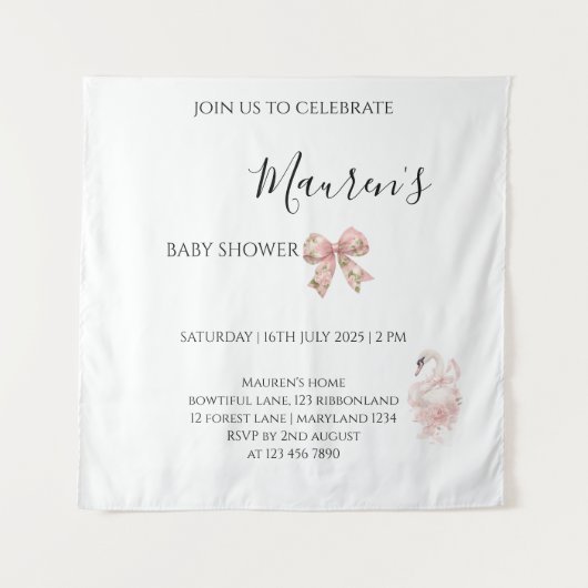 ピンクの蝶結びの女の子のベビーシャワー タペストリー (正面)