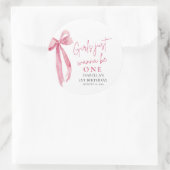 ピンクの蝶結びの女の子はただひとつになりたい 1歳の誕生日 ラウンドシール (バッグ)