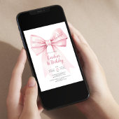 ピンクの蝶結びの女の子 誕生日招待状 招待状