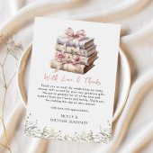 ピンクの蝶結びの本 ベビーシャワーの感謝カード サンキューカード