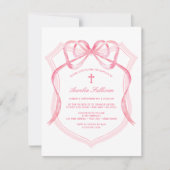 ピンクの蝶結びの洗礼 招待状 (正面)