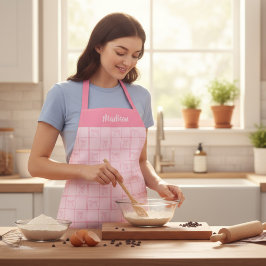 ピンクの蝶結びの現代的な乙女チックな名前 エプロン