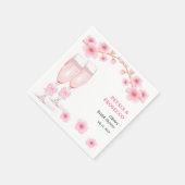 ピンクの蝶結びの花とプロセッコの花嫁シャワー スタンダードカクテルナプキン (角)