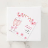 ピンクの蝶結びの花とプロセッコの花嫁シャワー フェイバータグ (インサイチュ)