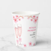 ピンクの蝶結びの花とプロセッコの花嫁シャワー 紙コップ (裏面)