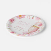ピンクの蝶結びの花のプロセッコ ブライダルシャワー ペーパープレート (アングル)