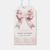 ピンクの蝶結びの花のベビーシャワー ギフトタグ (正面)
