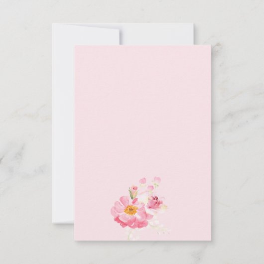 ピンクの蝶結びの花びらとプロセッコの花嫁シャワー サンキューカード (裏面)