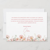 ピンクの蝶結びの花びらとプロセッコ ブラッシュ ブライダルシャワー サンキューカード (裏面)