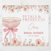ピンクの蝶結びの花びらとプロセッコ ブラッシュ ブライダルシャワー スパークリングワインラベル (シングルラベル)