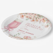 ピンクの蝶結びの花びらとプロセッコ ブラッシュ ブライダルシャワー ペーパープレート (アングル)