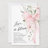 ピンクの蝶結びの花 愛が咲く ブライダルシャワー 招待状 (正面)