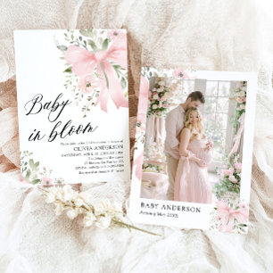 ピンクの蝶結びの赤ちゃんが咲く 花の女の子の赤ちゃんのシャワー 招待状