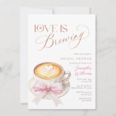 ピンクの蝶結びコーヒー ブライダルシャワー 招待状 (正面)
