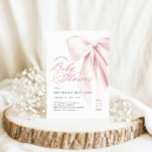 ピンクの蝶結びスクリプト ベビーシャワー 招待状