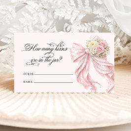ピンクの蝶結びパール キスがいくつ 結婚式ゲーム エンクロージャーカード