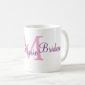 ピンクの蝶結びモノグラムの花嫁の友人 現代の女の子らしい ラスティック コーヒーマグカップ (正面右)