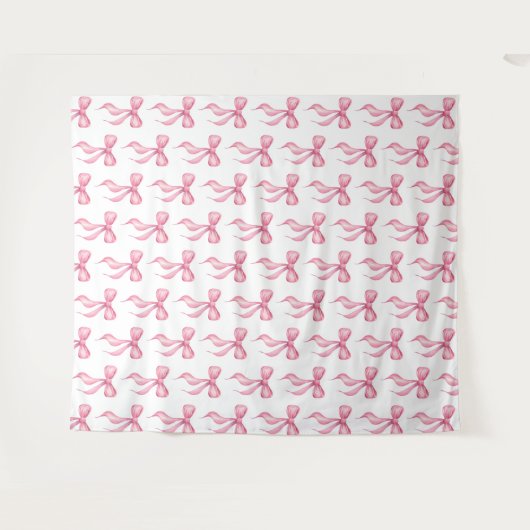 ピンクの蝶結び模様のウェディングシャワー写真用背景 タペストリー (正面(横))