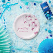 ピンクの蝶結び風船誕生日ペーパープレート ペーパープレート (パーティー)