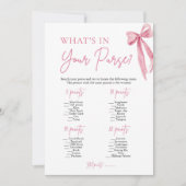 ピンクの蝶結び あなたの財布の中身は？ 結婚前のお茶会ゲーム 招待状 (正面)