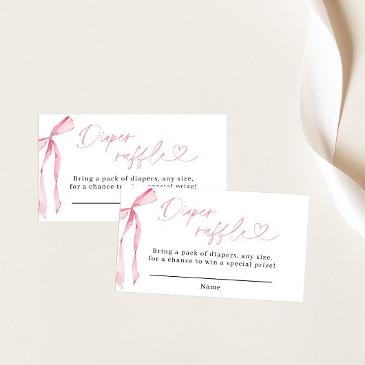ピンクの蝶結び おむつくじカード 女の子のベビーシャワー エンクロージャーカード