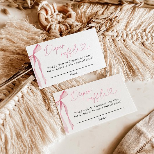ピンクの蝶結び おむつくじカード 女の子のベビーシャワー エンクロージャーカード