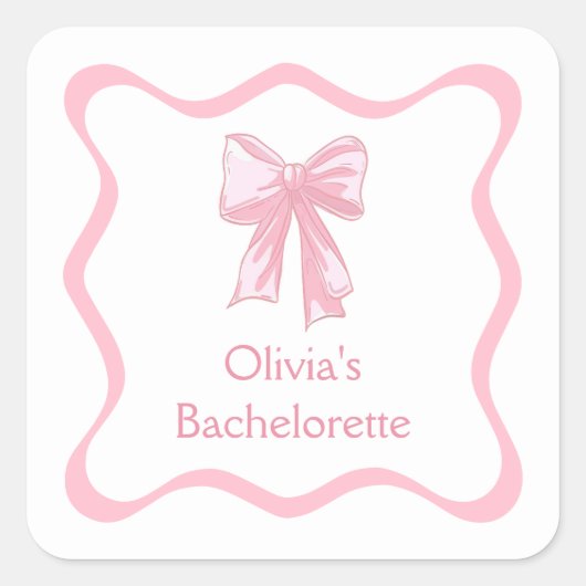 ピンクの蝶結び おめでとうパーティー スクエアシール (正面)