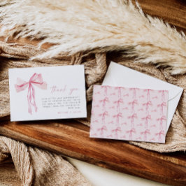 ピンクの蝶結び お礼カード 優しいコーラルピンクの女の子 リボン サンキューカード