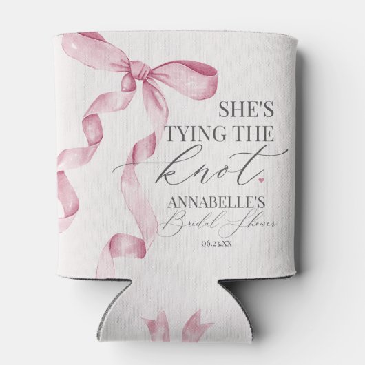 ピンクの蝶結び ウェディングシャワーのお土産 缶クーラー (裏面)