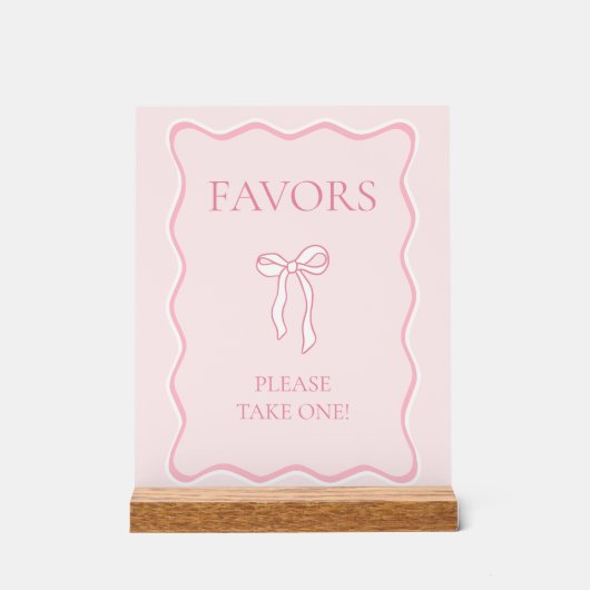 ピンクの蝶結び ウェディングシャワーのお守り アクリルサイン (正面)