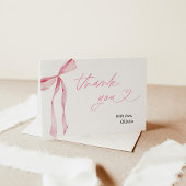ピンクの蝶結び ウェディングシャワーの感謝カード サンキューカード