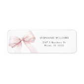 ピンクの蝶結び ウェディングシャワーの返信先住所 ラベル (正面)