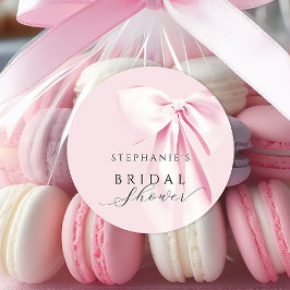 ピンクの蝶結び ウェディングシャワーステッカー ラウンドシール