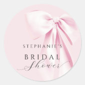 ピンクの蝶結び ウェディングシャワーステッカー ラウンドシール (正面)