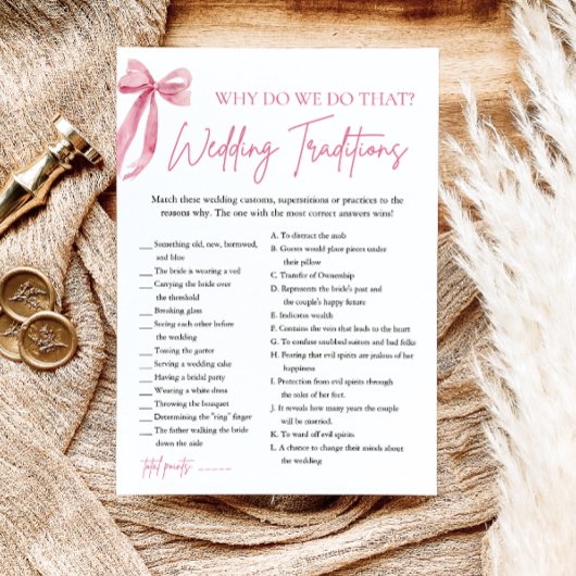 ピンクの蝶結び ウェディングトラディション ブライダルシャワー ゲーム 招待状