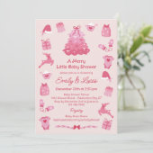 ピンクの蝶結び コケティーな楽しい小さな女の子 ベイビーシャワー 招待状 (スタンド正面)