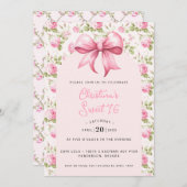 ピンクの蝶結び コケティー スイート16 招待状 (正面/裏面)