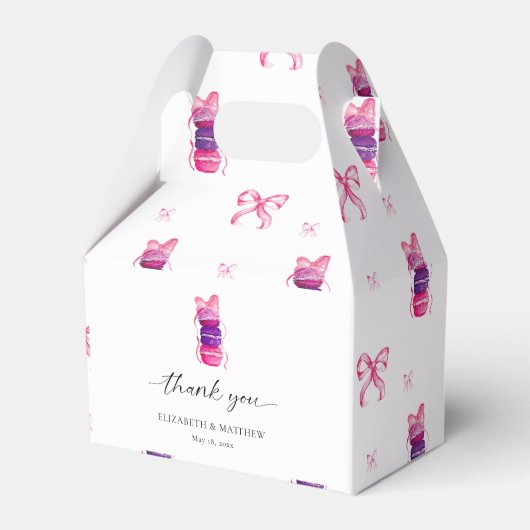 ピンクの蝶結び コケティ エレガント マカロン ウェディング フェイバーボックス (正面サイド)