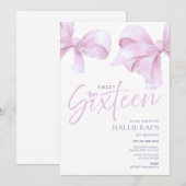 ピンクの蝶結び スイート16 招待状 16歳の誕生日 (正面/裏面)