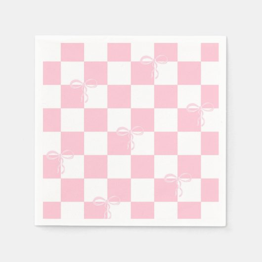 ピンクの蝶結び チェック柄 ガーリーな独身最後の夜  スタンダードカクテルナプキン (正面)