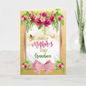 ピンクの蝶結び トロピカル フラワー マザーズデイ カスタマイズ可能 シーズンカード (正面)