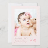 ピンクの蝶結び ファーストバースデー招待状 フォト コケッタ 招待状 (裏面)