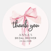 ピンクの蝶結び ブライダルシャワーのお礼 ラウンドシール (正面)