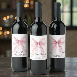 ピンクの蝶結び ブライダルシャワーのラベル ワインラベル