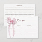 ピンクの蝶結び ブライダルシャワーのレシピ エンクロージャーカード (正面/裏面)