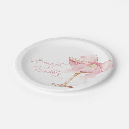 ピンクの蝶結び ブランシュとバブルリーのブライダルシャワープレート ペーパープレート (アングル)