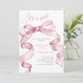 ピンクの蝶結び 女の子のベビーシャワー 招待状 (スタンド正面)