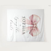 ピンクの蝶結び 彼女の結婚式 結婚前お披露目 タペストリー (正面(横))